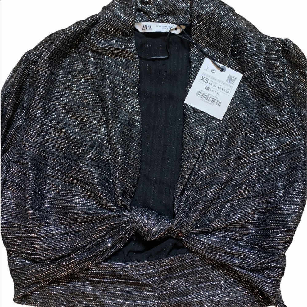 Zara black metallic long sleeve crop top XS nwt - Picture 8 of 11